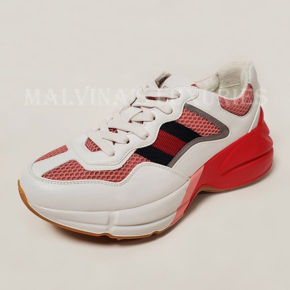 GUCCI SNEAKERS RHYTON WHITE PINK WEB DETAIL MESH SHOES sz 37 G 7 US - Picture 9 of 16